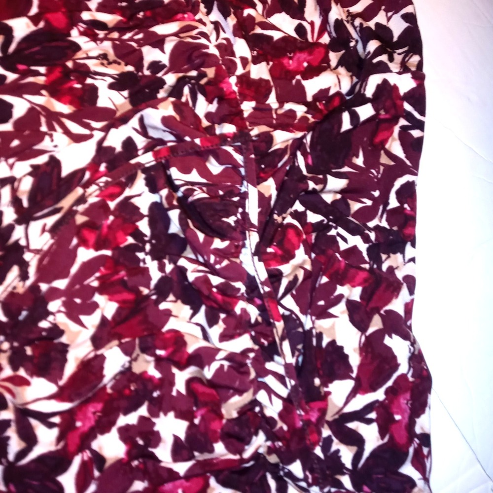 Jessica Howard Dress 18 W Ruched Flounce Hem A Line Maroon Multi V neck Lined - Picture 7 of 13